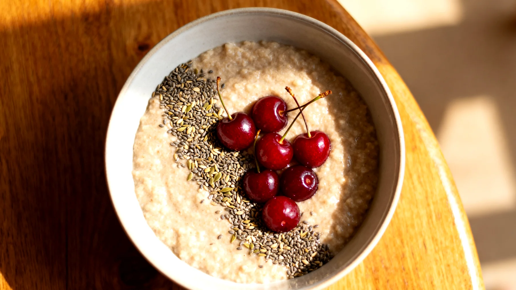 Amaranth-Porridge mit Hanfsamen und Sauerkirschen"