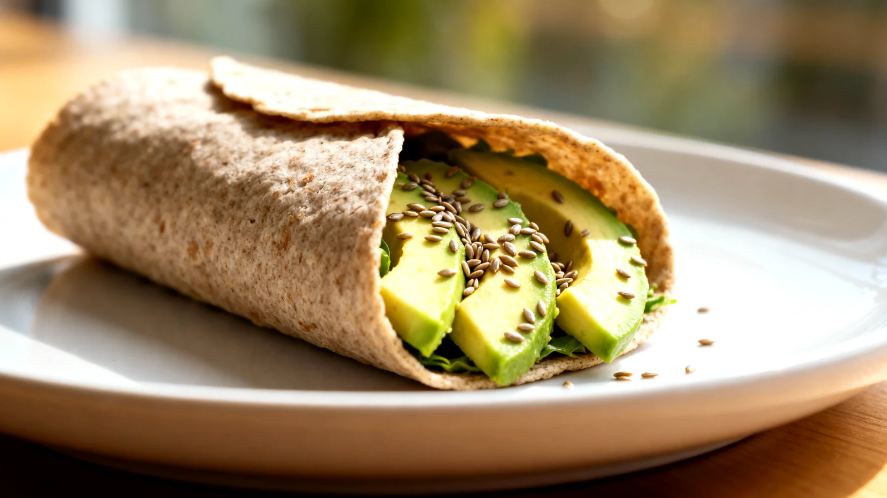 Hanfsamen mit Avocado auf Vollkorn-Wrap"