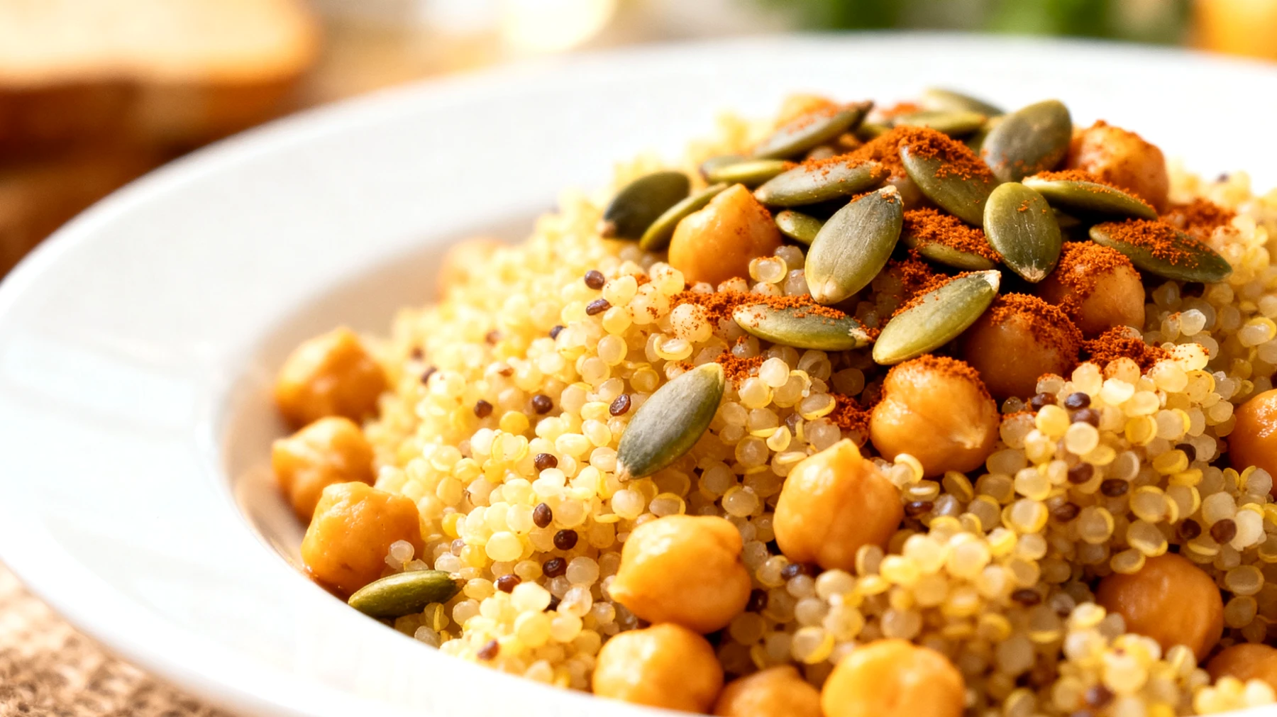 Hirse-Quinoa-Salat mit Kichererbsen, geräuchertem Paprikapulver und Kürbiskernen"