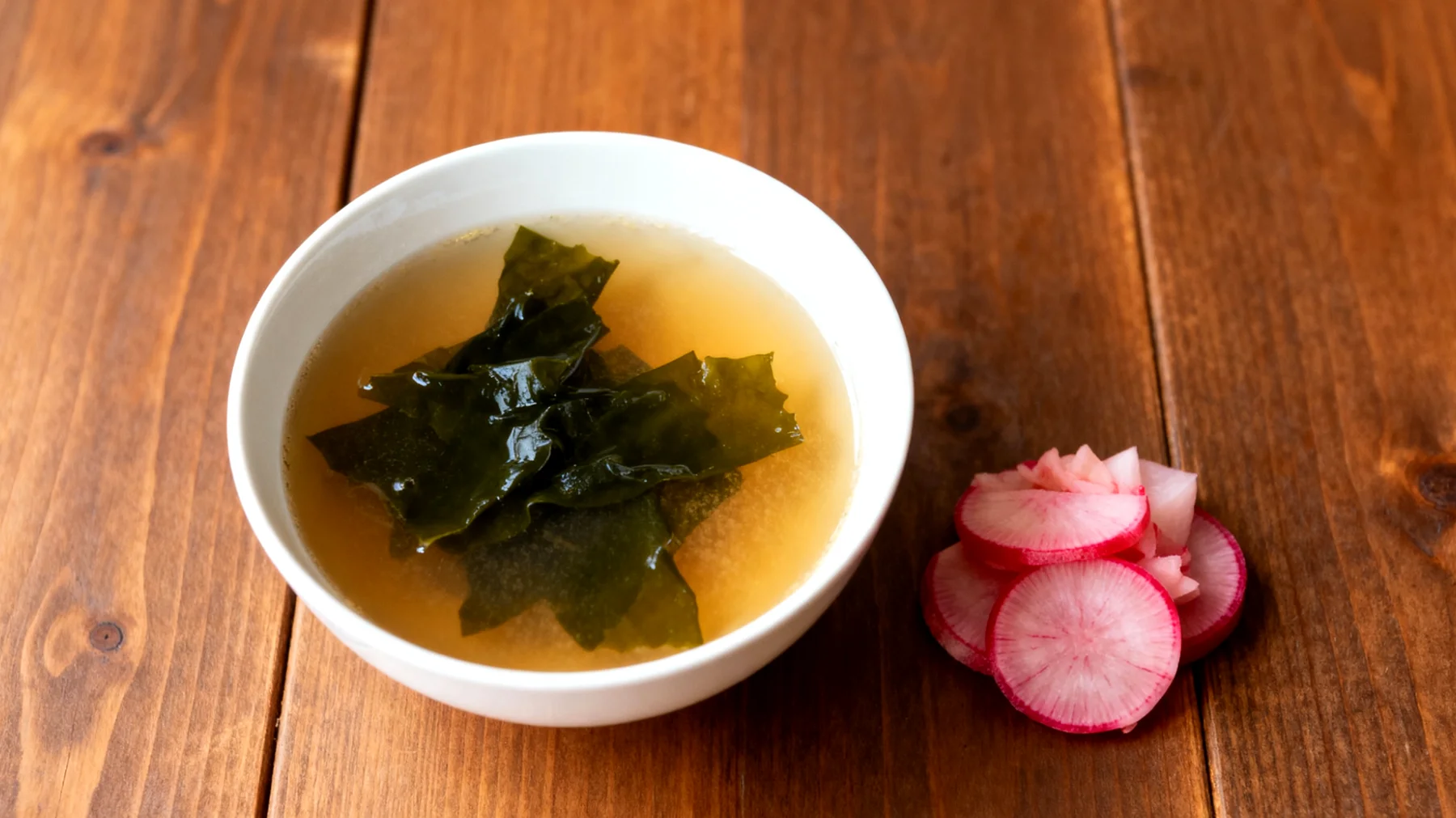 Miso-Suppe mit Wakame-Algen und fermentierten Rüben"