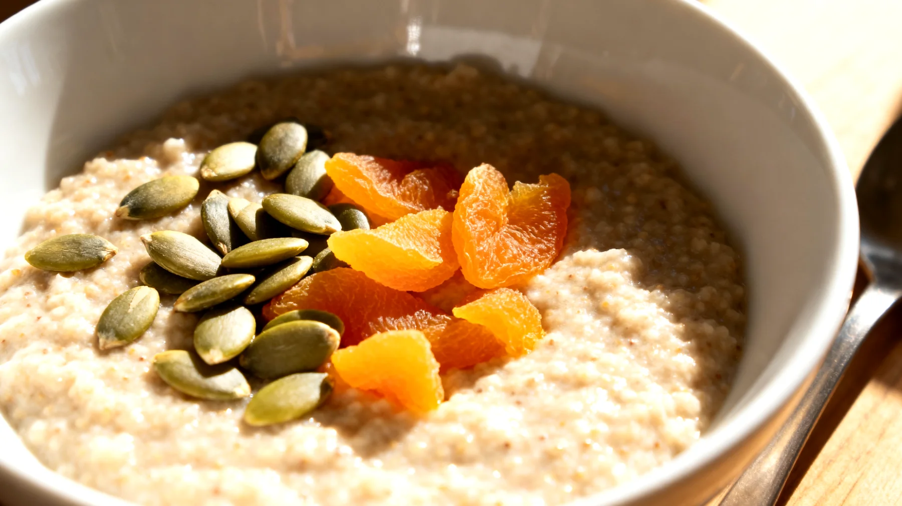 Amaranth-Porridge mit Kürbiskernen und Aprikosen"