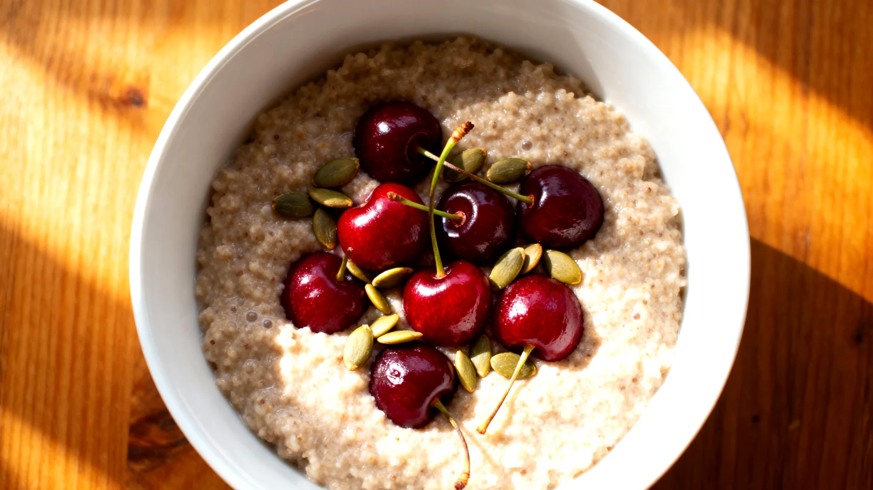 Amaranth-Porridge mit Sauerkirschen und Kürbiskernen"
