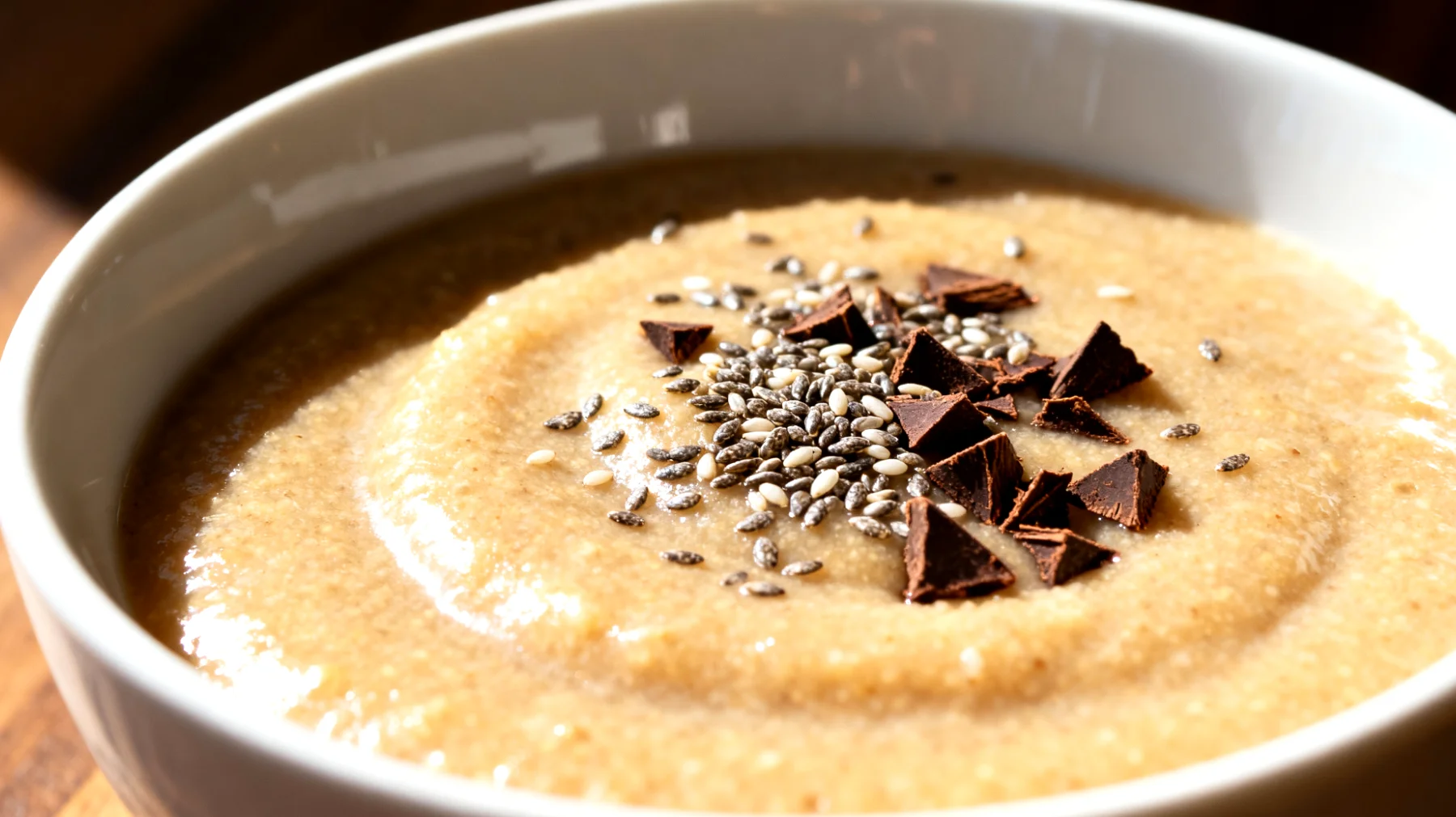 Amaranth-Pudding mit Chiasamen und Kakao-Nibs"