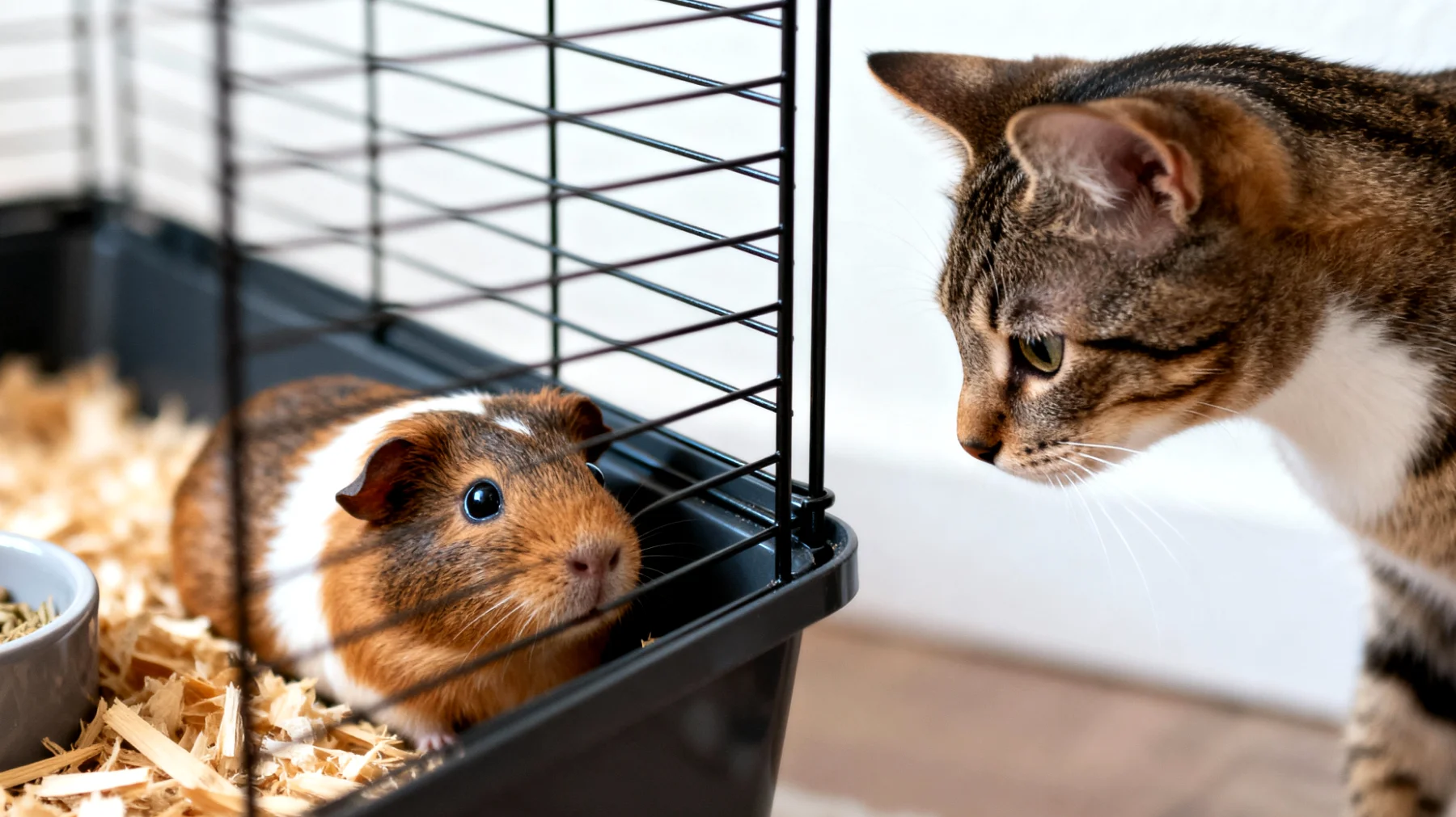 Meerschweinchen zeigt Aggressivität oder Angst gegenüber anderen Tieren im Haushalt und benötigt Training zur Verbesserung des Sozialverhaltens"