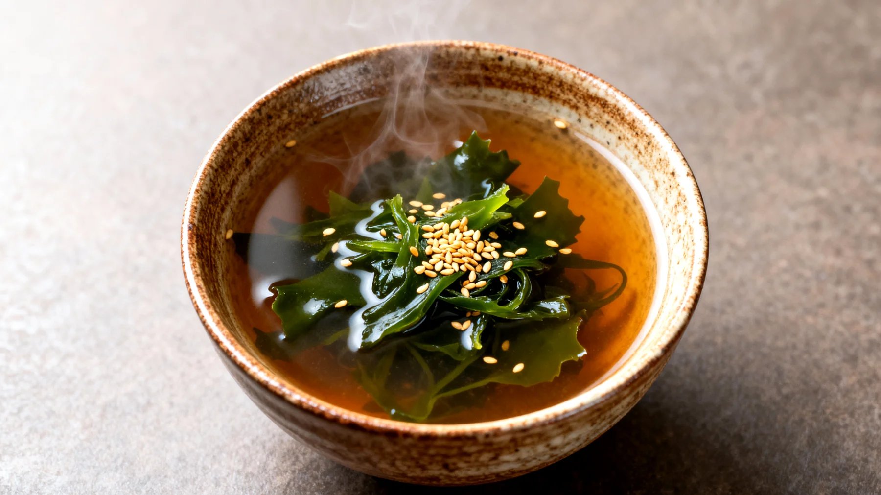 Miso-Suppe mit Wakame-Algen und Sesam"